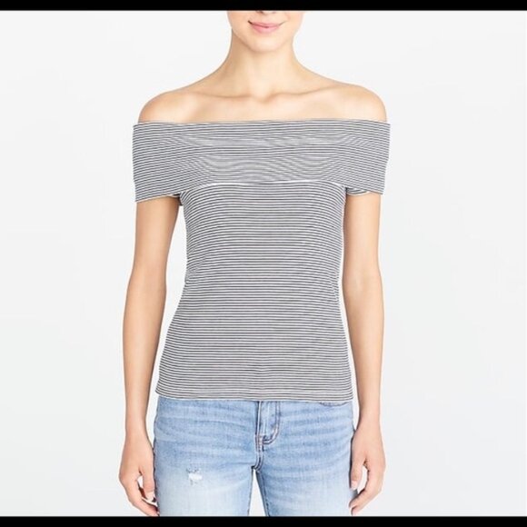 J Crew Factory Off the Shoulder Black and white striped top size S - Picture 1 of 6